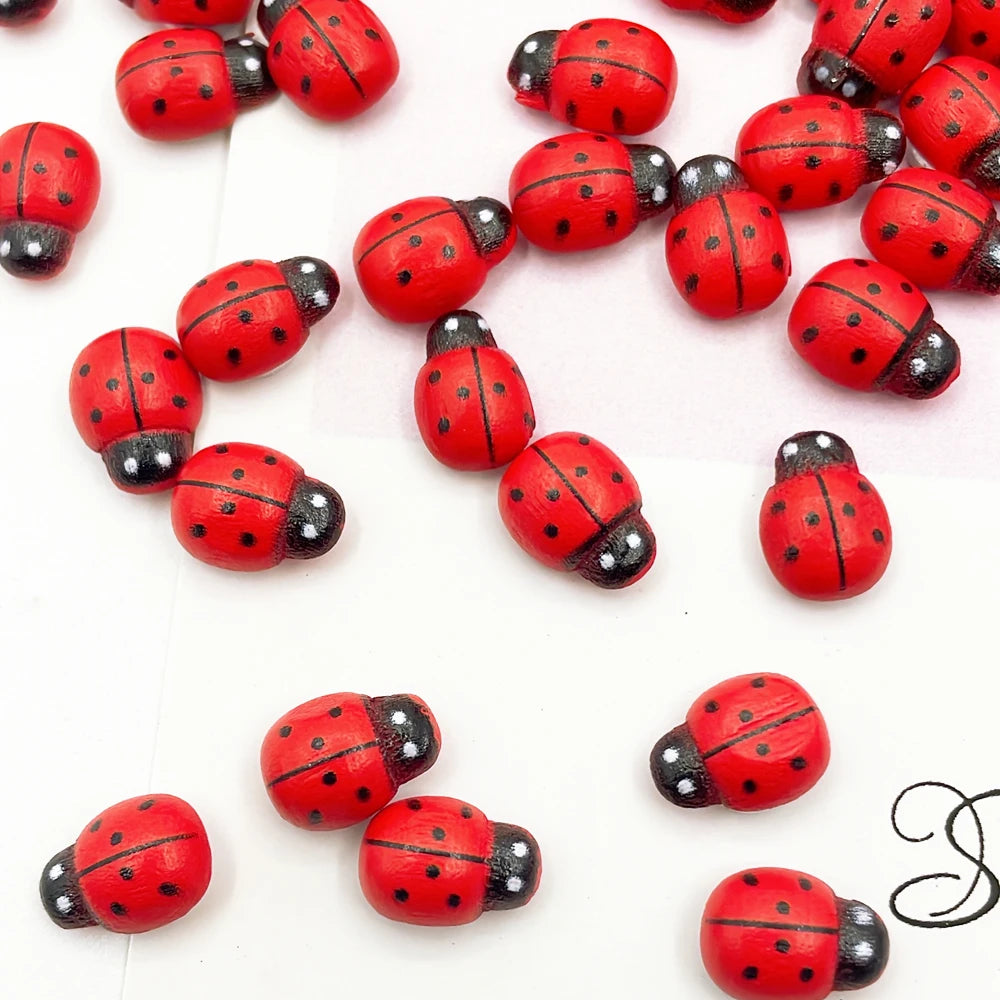 100Pcs Wooden Mini Ladybug Stickers – 8x11mm Self-Adhesive Red DIY Craft Decorations for Scrapbooking, Home, Garden & Party Decor