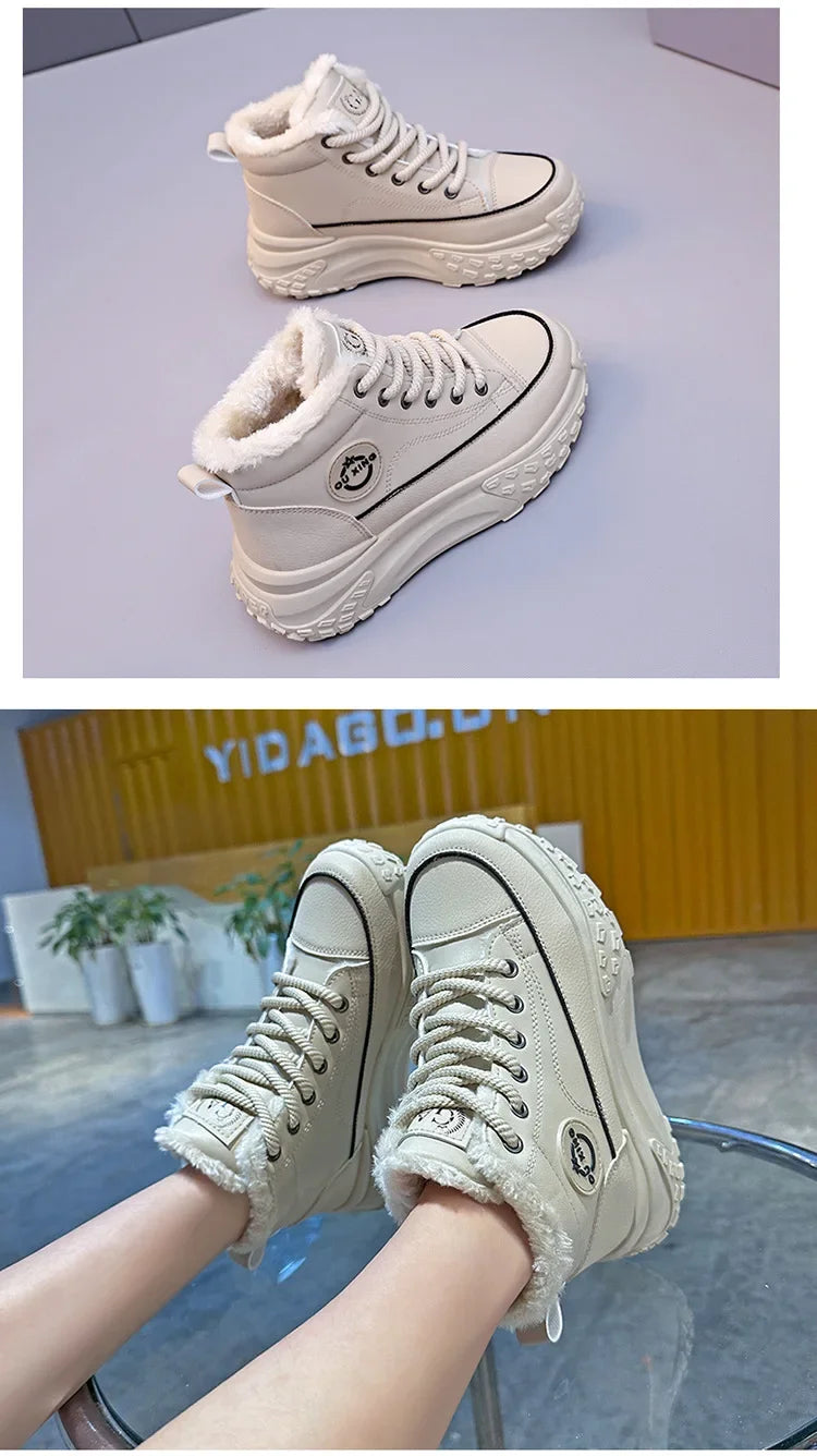 Women's Winter 2023 Flat Boots – Fleece-Lined High-Top Warm Cotton Shoes Hx-Q037