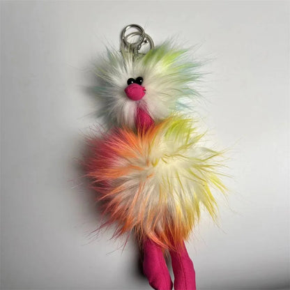 Cute Doll Ostrich Plush Pendant Keychain – Colorful Fur Ball Backpack Key Ring, Creative Gift for Women 2025 Xmas & New Year