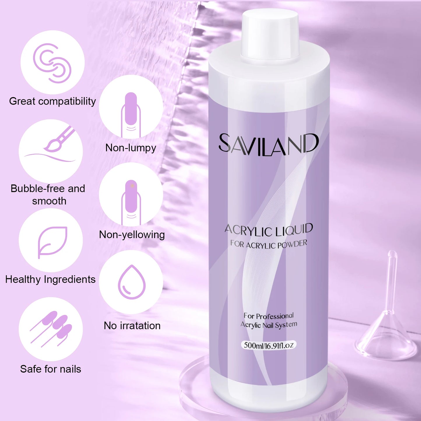Saviland Acrylic Nail Liquid Monomer – 180ml/500ml Professional Crystal Liquid for DIY Nail Art