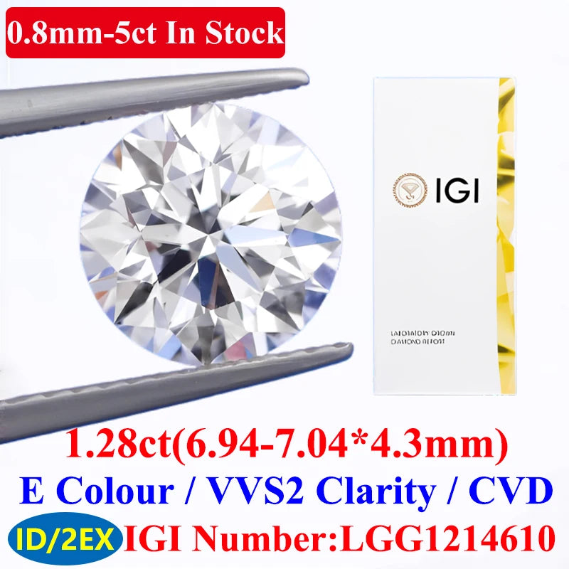 0.1–5CT Super White Lab-Grown Diamond Loose — IGI/GIA Certified, HPHT & CVD, DEFG VVS-SI, Diamond Tester Approved for Wedding Jewelry