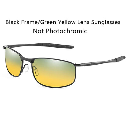 Photochromic Men’s Polarized Sunglasses – Metal Square Frame, UV400 Protection for Driving, Sports & Cycling