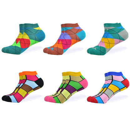 6 Pairs Colorful Novelty Ankle Socks - Harajuku Grid Space Cotton Casual Socks for Men & Women