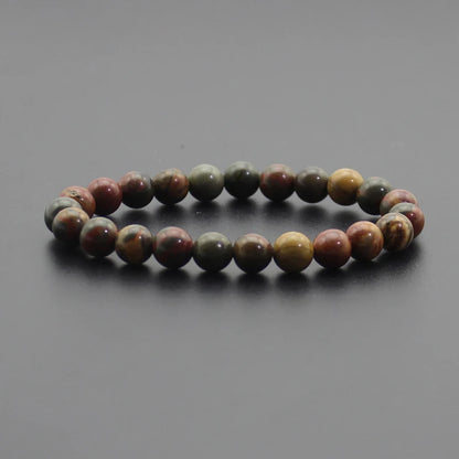 8mm Natural Stone Beaded Bracelet - Black Onyx Lava Tiger Eye Agate Quartz Chakra Yoga Energy Jewelry for Men & Women
