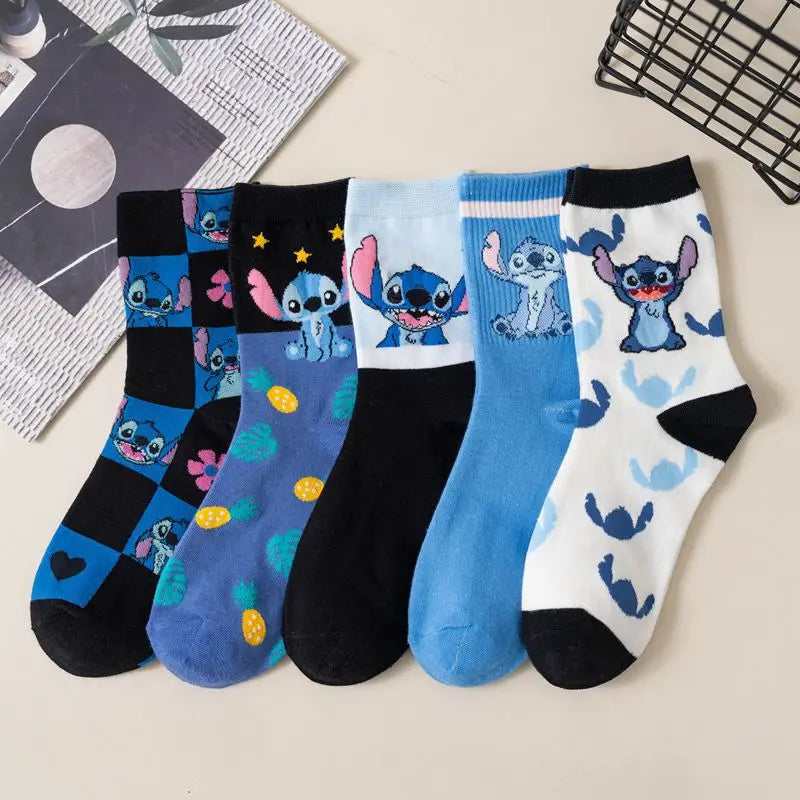 Disney Kawaii Stitch Cotton Socks - Medium Length Combed Cotton Socks, Perfect Birthday Gift for Girls & Boys