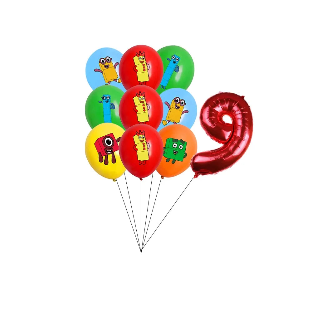 Number Birthday Building Blocks Party Decorations Set – Tablecloth, Banner, Balloons & Cake Topper for Kids & Baby Shower Supplies