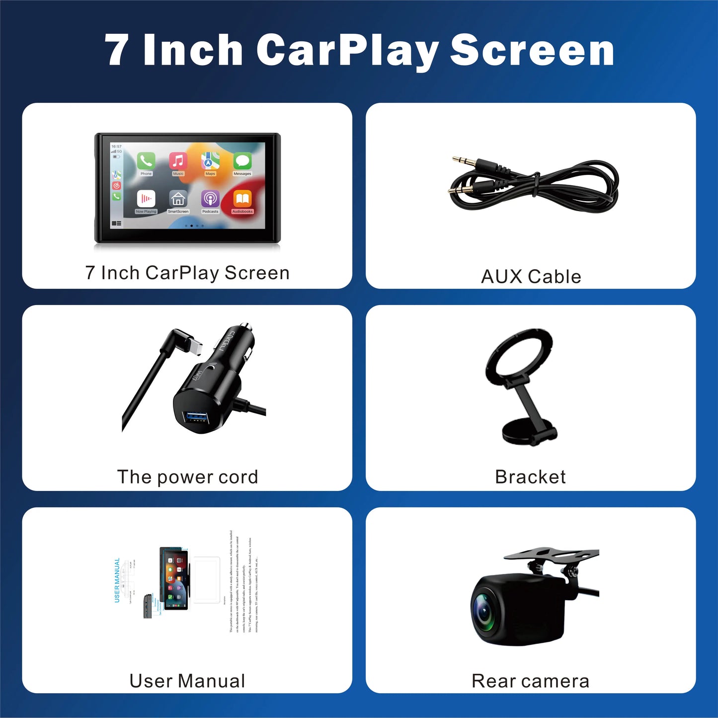 Pionrat 7" Portable CarPlay Screen - Wireless Android Auto Touchscreen with Bluetooth & Navigation