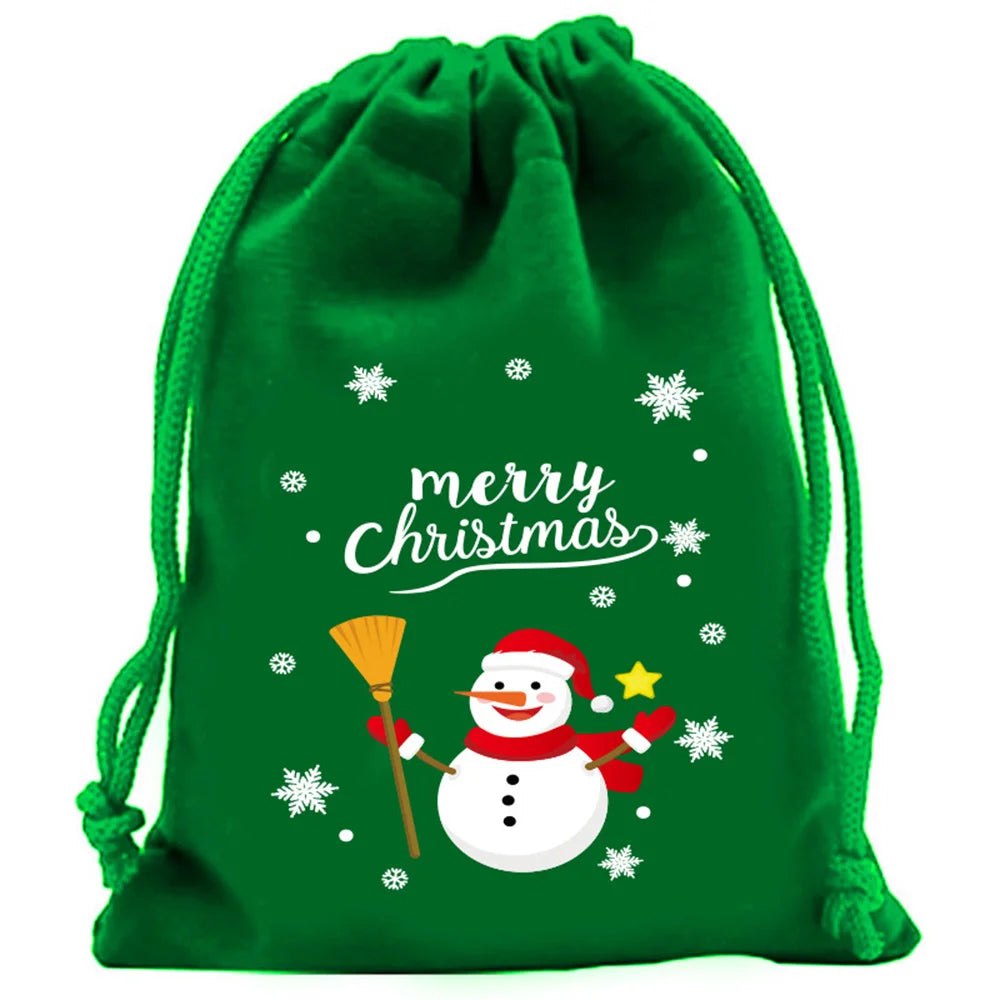 2025 Christmas Velvet Drawstring Bags – Red & Green Candy, Gift, Party, and Biscuit Storage Pouches