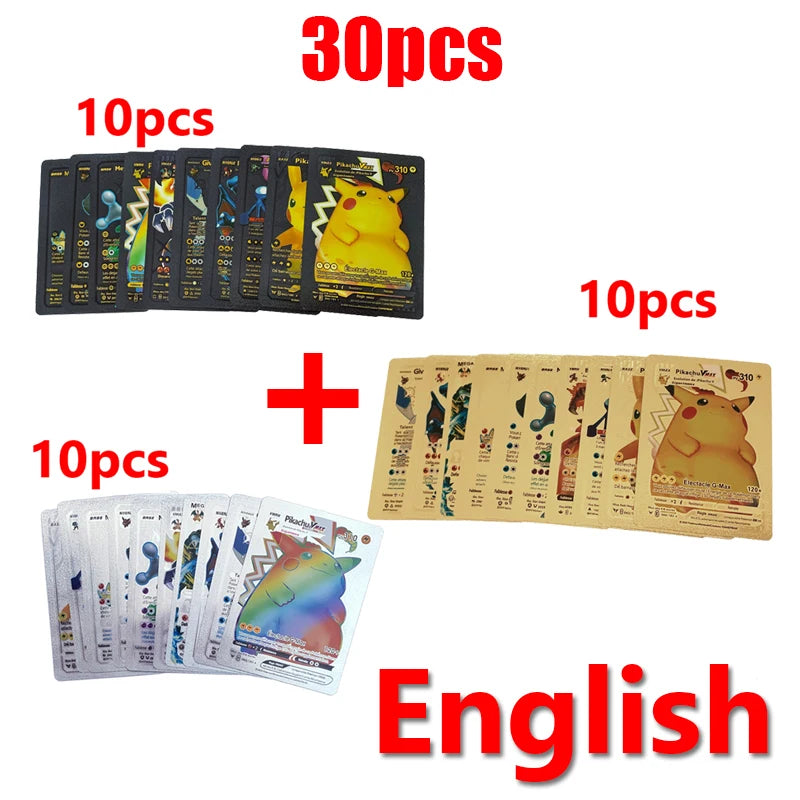 Pokemon Rainbow Gold & Silver VMAX GX Cards – Collectible Battle Trainer Cards in Spanish, English & French, Kids Toy Christmas Gift