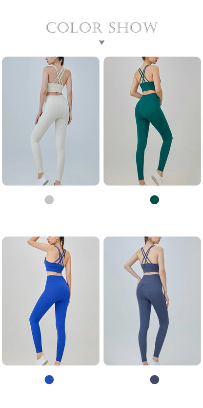 2-Piece Women’s Yoga Tracksuit – Pilates Fitness Set with Push-Up Sports Bra & Leggings for Gym Workout