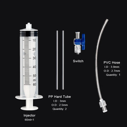 Bicycle Tubeless Tire Liquid Injection Tool — 60ML Syringe with Presta Valve Core Remover for MTB & Road Bikes