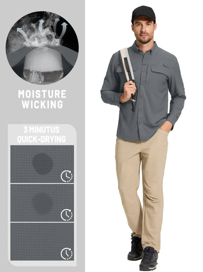 TACVASEN Men's UPF 50+ Sun Protection Fishing Shirt – Quick-Dry Long Sleeve Mesh Hiking & Work Shirt