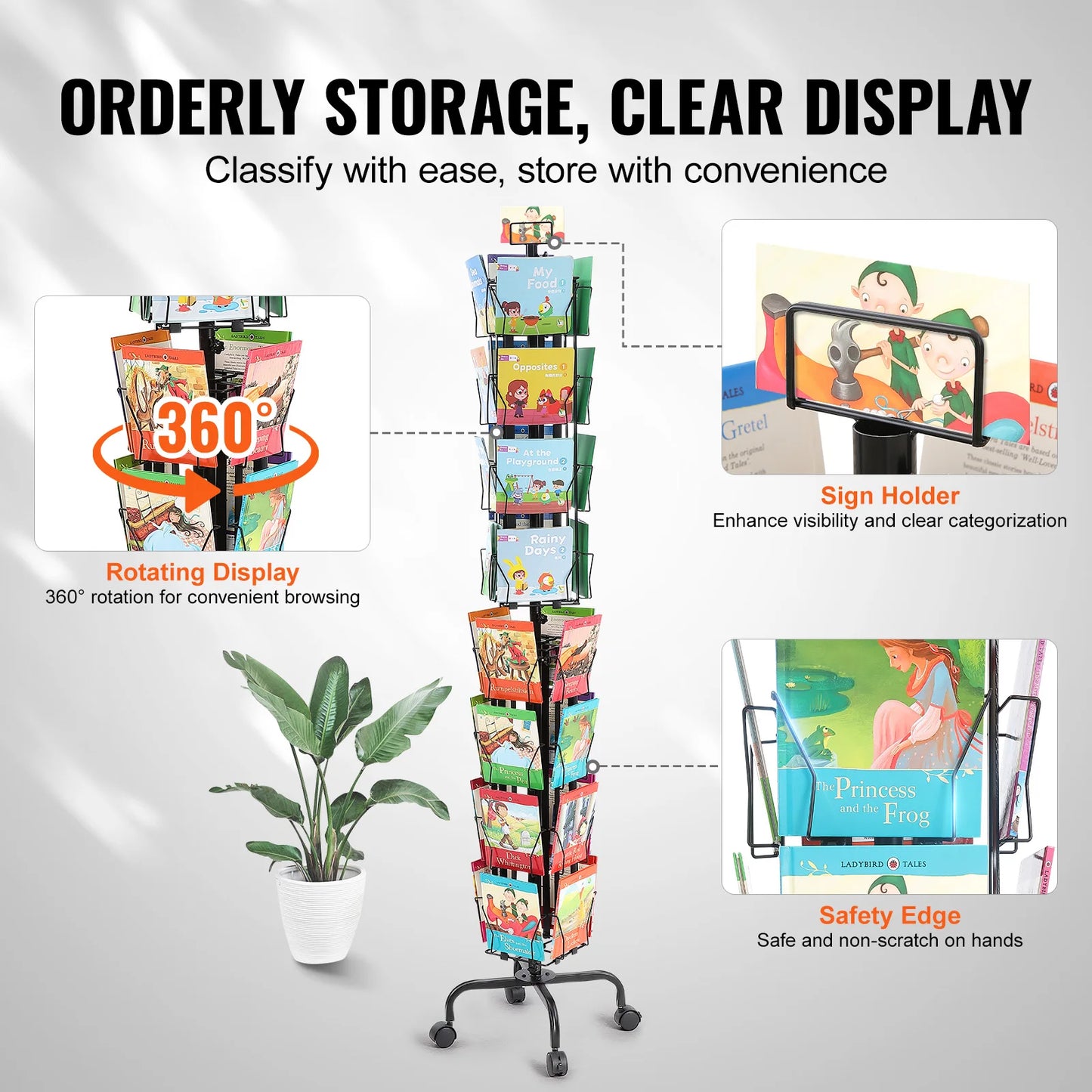 SucceBuy 32-Pocket Rotating Greeting Card & Brochure Display Rack – 360° Postcard Stand for Office, Shop & Exhibitions