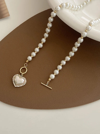 Elegant Pearl Necklace for Women – Heart Pendant Luxury Imitation Pearls Chain, Korean Jewelry Gift for Girls