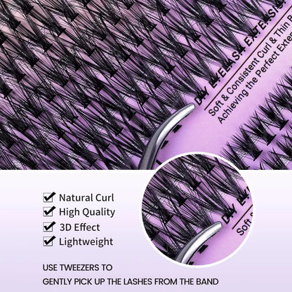 MJ DIY Lash Extensions Kit – 640pcs Wispy Lash Clusters 80D/100D, Mix 9-18mm Individual Cluster Eyelash Extensions