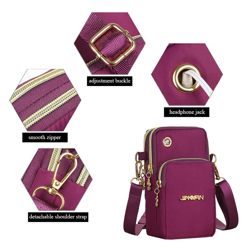 Buylor New Fashion Women's Mobile Phone Crossbody Bag - Shoulder Bag with Cell Phone Pouch and Headphone Plug - 3 Layer Wallet