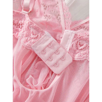 Women’s Lingerie Set — Plus Size Lace Nightgown, Thong & Suspender Sexy Sleepwear