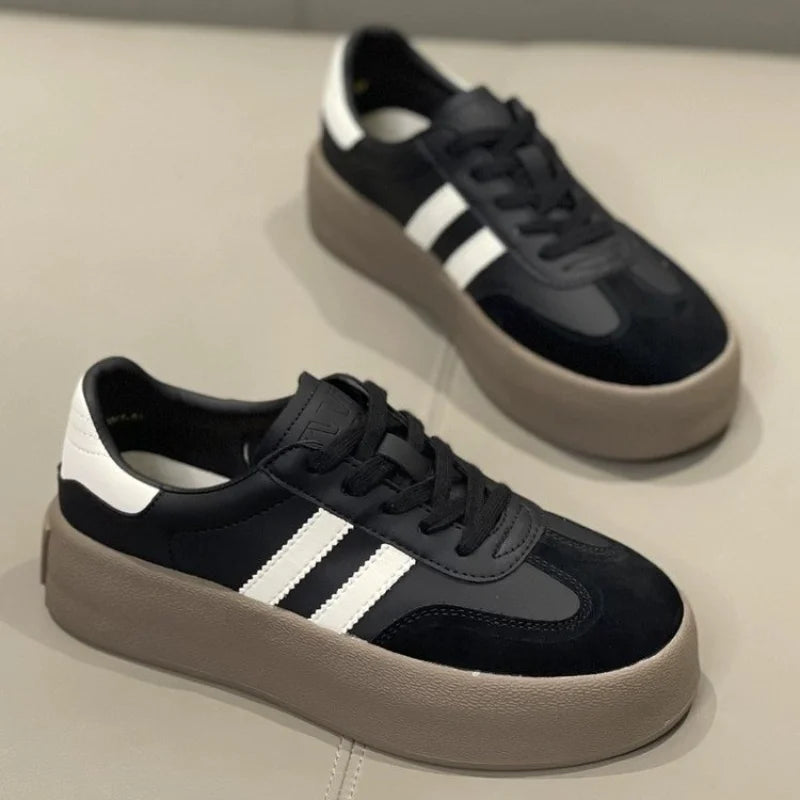 2024 Women's Sports Shoes - Thick Sole Casual Board Shoes with Soft Cowhide & Training Increase