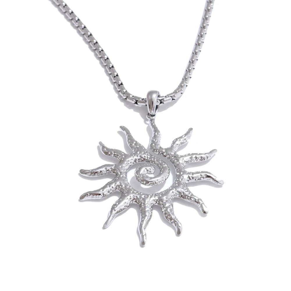 Stainless Steel Sun Drop Necklace & Hoop Earrings Set – Tarnish-Resistant Charm Jewelry for Women Gift