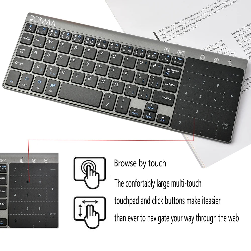 Slim 2.4G Wireless Keyboard with Touchpad — USB Numeric Keypad for Android, Windows, Desktop, Laptop & TV Box