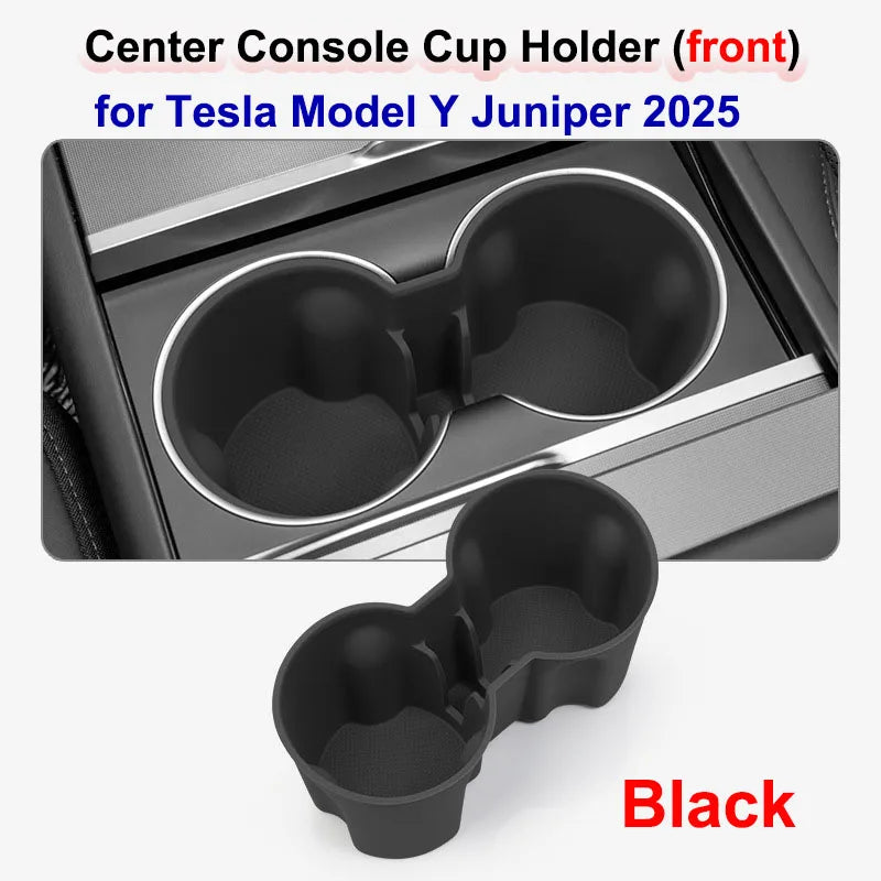 Tesla Model Y Juniper 2025 Silicone Cup Holder – Center Console Drink Bottle Rack for Front & Rear Seats Interior Accessory