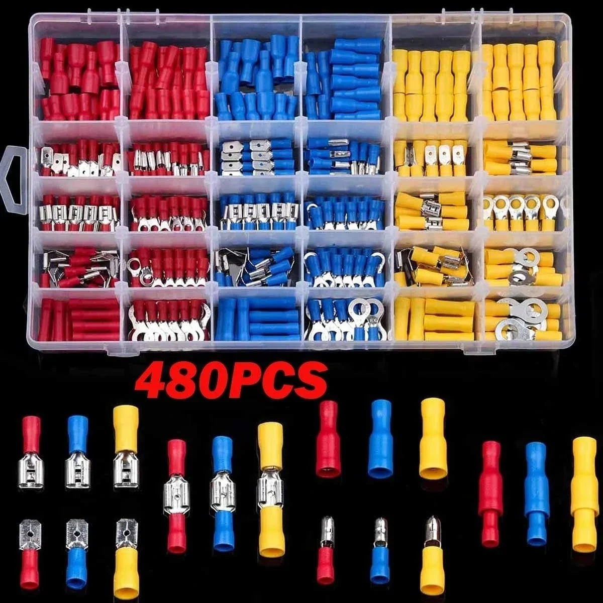 102/280/300/480PCS Assorted Wire Connector Kit – Insulated Male & Female Spade Crimp Terminals for Electrical Wiring Repairs
