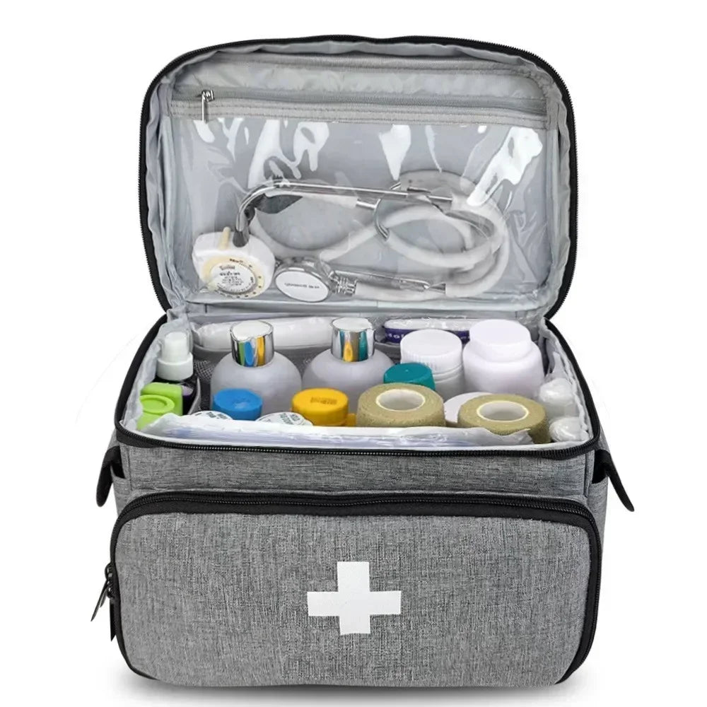 Travel First Aid Kit Bag — Multifunctional Medical Storage Organizer with Layered Medicine Boxes