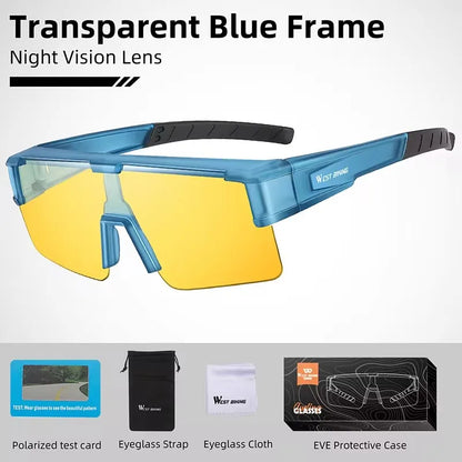 WEST BIKING Large Frame Cycling Glasses — Polarized Photochromic Sunglasses Fit Over Myopic Goggles