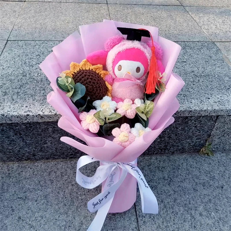 Sanrio Plush Sunflower Bouquet — Hello Kitty, Kuromi, My Melody & Cinnamoroll Gift