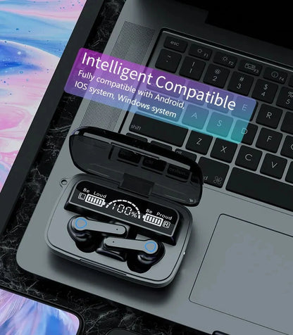 M19 Bluetooth Wireless Headset – TWS Gaming Earbuds with Noise-Cancelling, Touch Control & Mini Emergency Power Bank