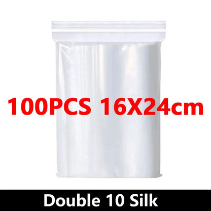100PCS Thick Zipper Sealed Bags – Clear Plastic Storage Bags for Jewelry, Food Packing, Reclosable Ziplock Bags