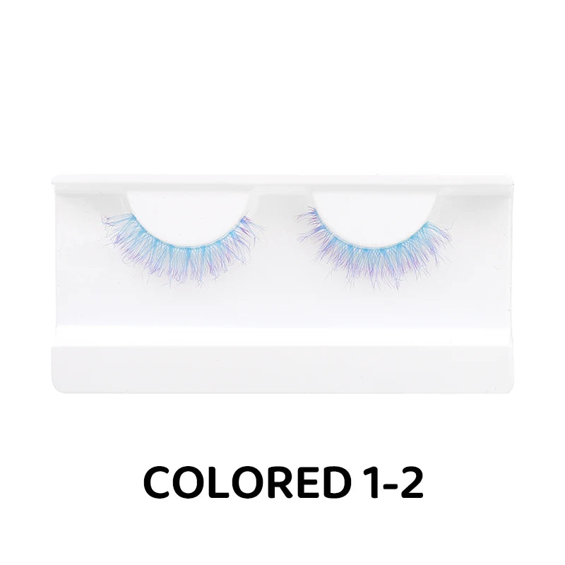 Colorful Halloween False Eyelashes – Blue, Red & Pink Cosplay Fake Lash Extensions for Makeup Looks