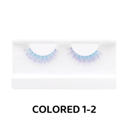 Colorful Halloween False Eyelashes – Blue, Red & Pink Cosplay Fake Lash Extensions for Makeup Looks