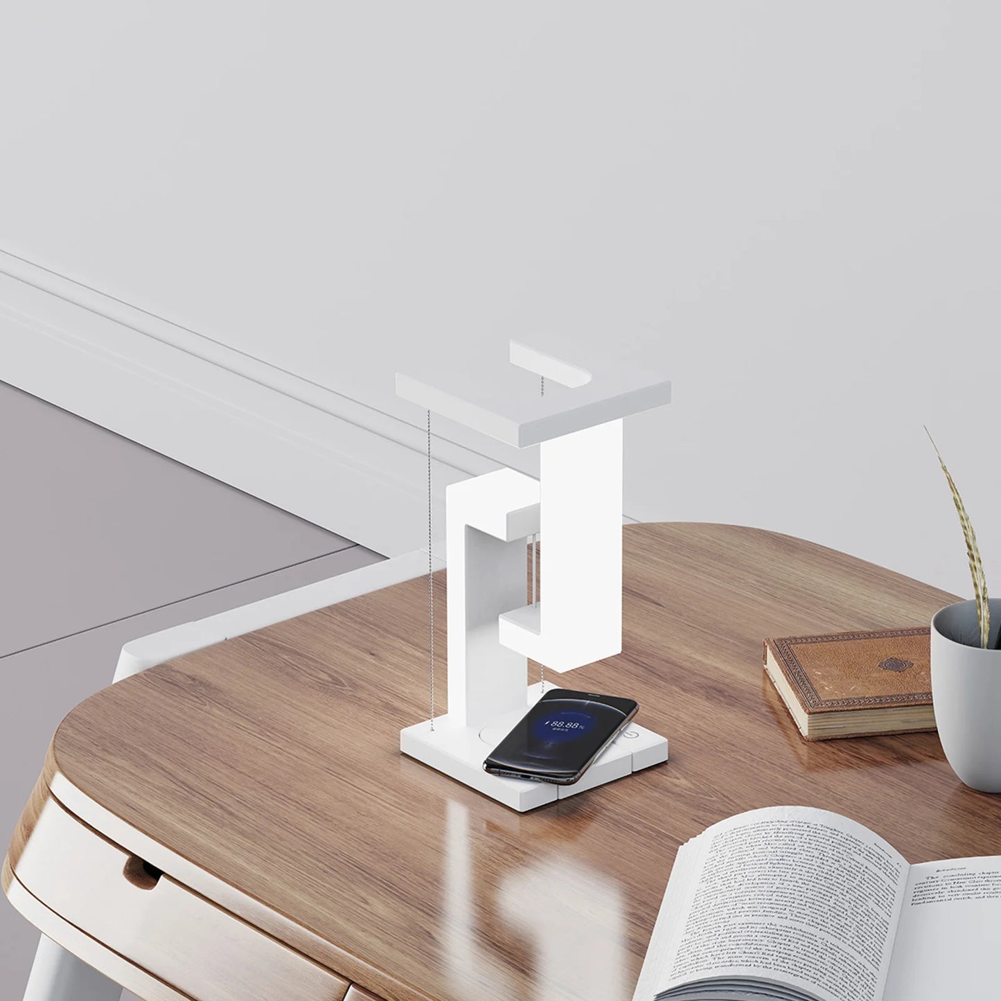 LED Anti-Gravity Suspended Night Light with 10W Wireless Charger - Dimmable Table Lamp for Bedroom and Bedside Decor