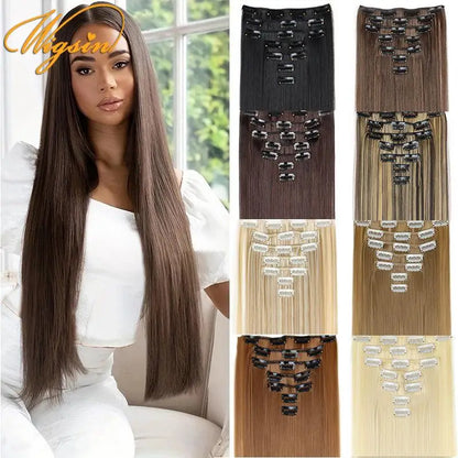 WIGSIN 24-Inch Straight Hair Extensions - 7-Piece Clip-In Synthetic Hair Set for Women