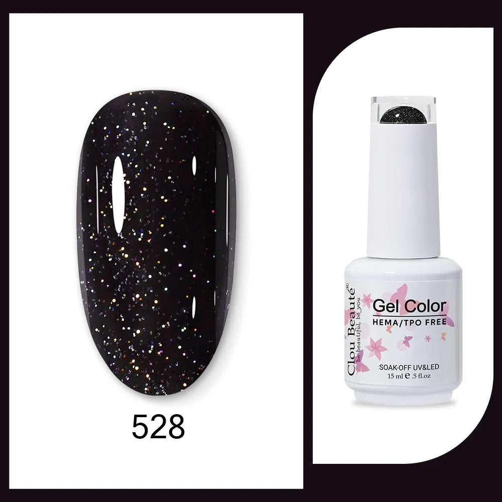 Clou Beaute 15ml Gel Nail Polish Set – Red Black White Green Neon UV Soak-Off Semi-Permanent Nail Varnish Base & Velvet Top Coat