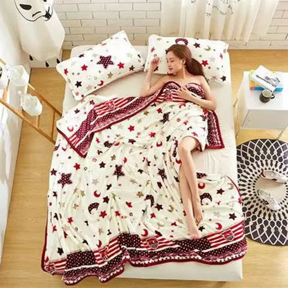 Flannel Fleece Blanket for Beds - Soft Coral Fleece Flower & Plaid Print Blanket for Summer and Fall