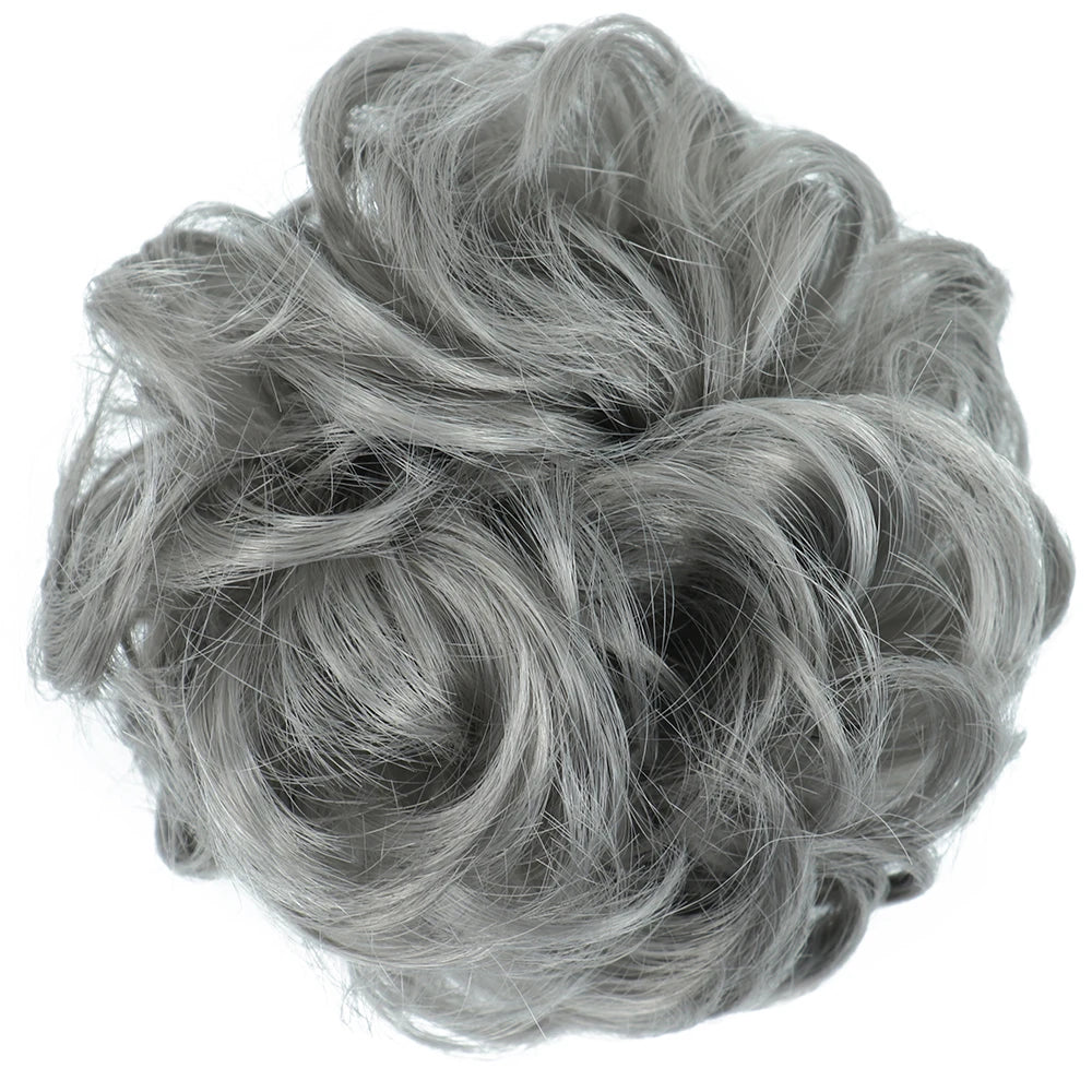 Azqueen Synthetic Messy Bun Chignon – Gray Brown Hair Bun Pad with Elastic Rope & Rubber Band Hair Extensions