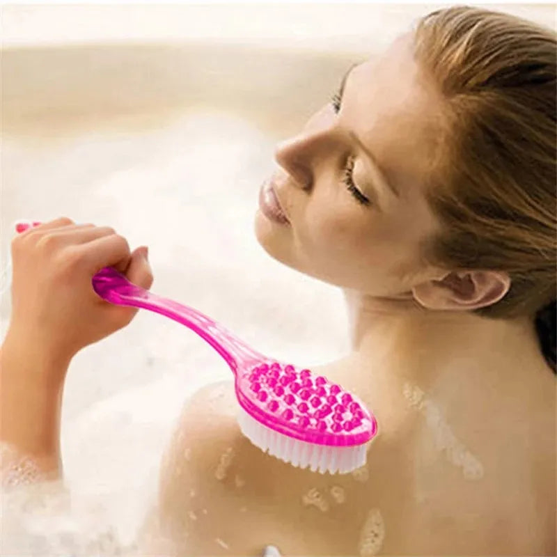 Bath Brush with Handle - Exfoliating Back Body Shower Sponge Scrubber, Skin Massager for Bathroom, Exfoliation Body Brush