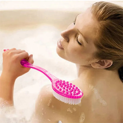 Bath Brush with Handle - Exfoliating Back Body Shower Sponge Scrubber, Skin Massager for Bathroom, Exfoliation Body Brush