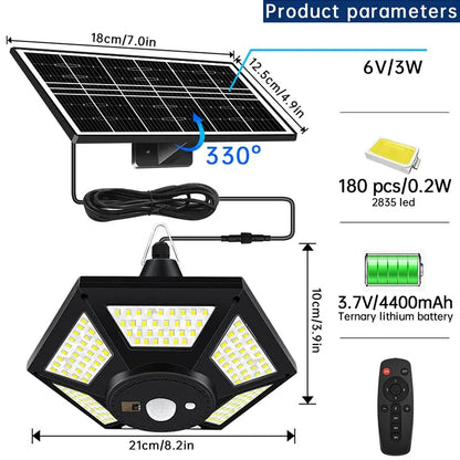 180 LED Solar Shed Light - 1000LM Pendant Lamp with Remote Control for Indoor Outdoor Garage Barn Gazebo