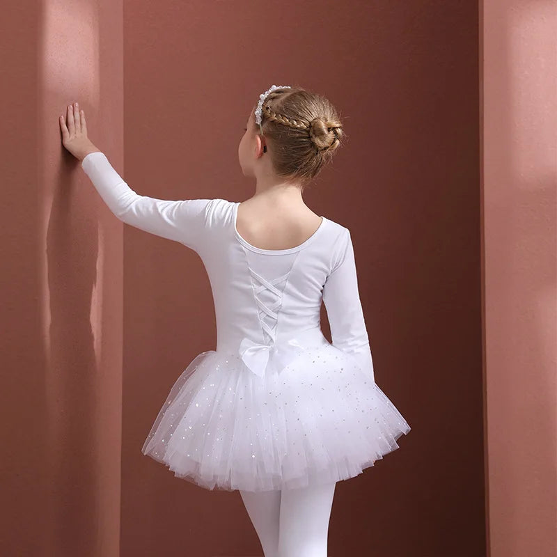 Girls Ballet Tutu Dress — Kids Short & Long Sleeve Tulle Leotard with Bowknot for Dance, Gymnastics & Party