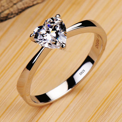 18K White Gold Color Solitaire Ring - 2 Carat Zirconia Diamond Style Wedding Band Luxury Jewelry for Women