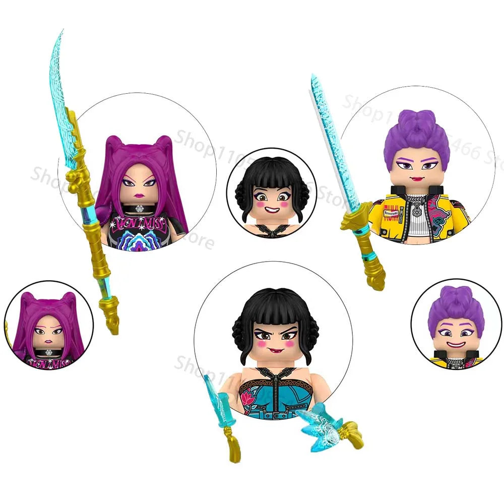 WM6228 K-Pop Demon Hunters Mini Building Blocks — Kawaii Cartoon Action Figure Assembly Toy
