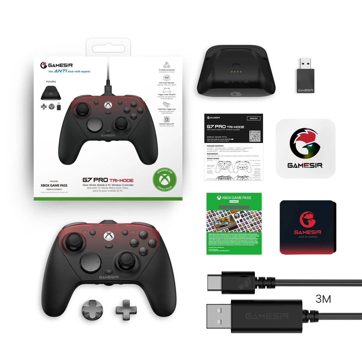 GameSir G7 Pro Xbox Controller - Wired Xbox & Wireless PC Gaming Controller with Hall Effect Sticks, Bluetooth & Charging Dock