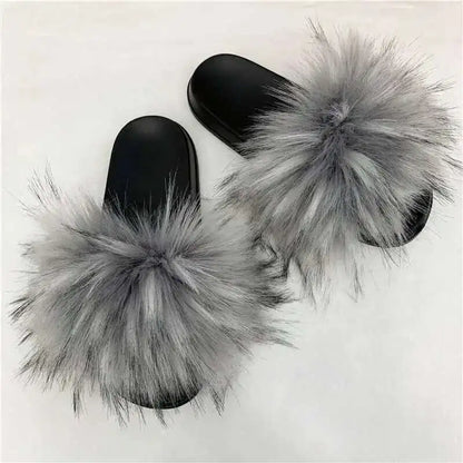 Summer Faux Fur Slippers for Women – Indoor Plush Furry Slides, Fluffy Flip Flops & Casual House Shoes