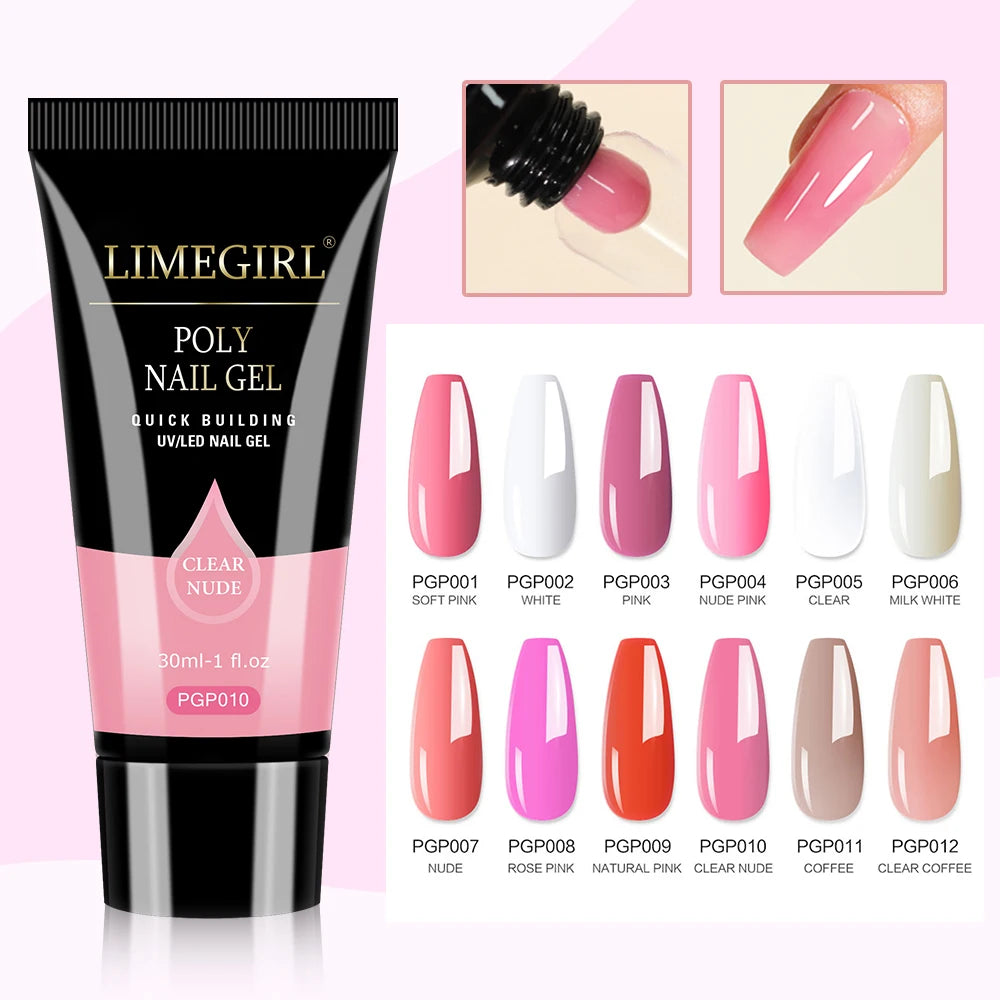 LIMEGIRL 30ml Nail Extension Gel – Glitter Soak-Off Acrylic UV Poly Gel for Quick Nail Build & Manicure