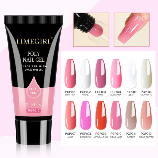 LIMEGIRL 30ml Nail Extension Gel – Glitter Soak-Off Acrylic UV Poly Gel for Quick Nail Build & Manicure