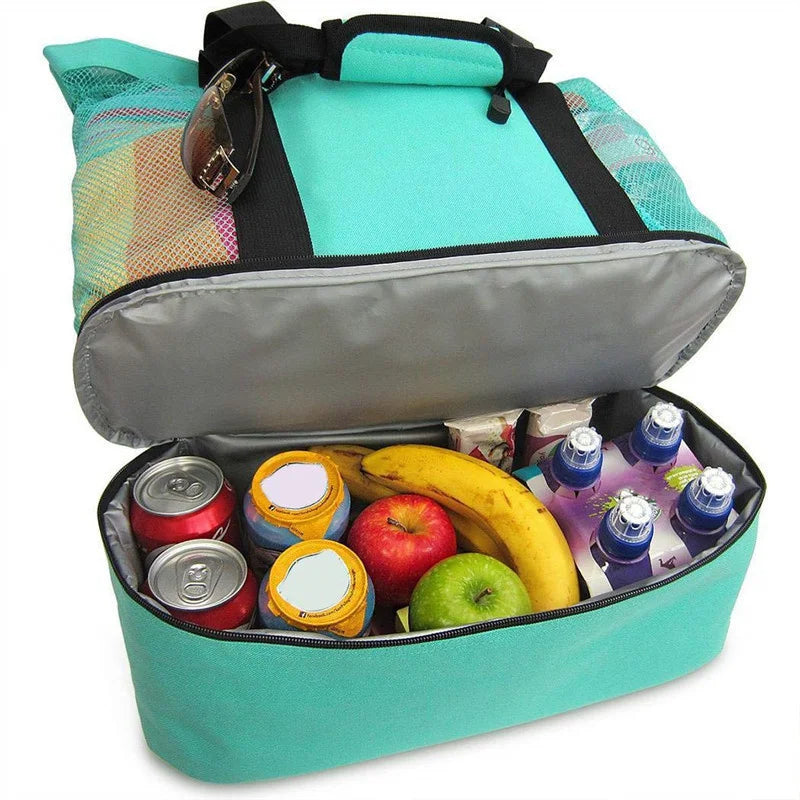 Women’s Waterproof Picnic & Beach Tote Bag – Double Layer Transparent Mesh Insulated Shopping Bag