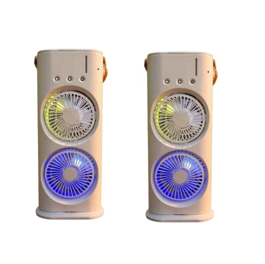 3-in-1 Portable Air Cooler Fan - Dual Head Cooling Fan with LED Night Light & Humidifier for Home and Office